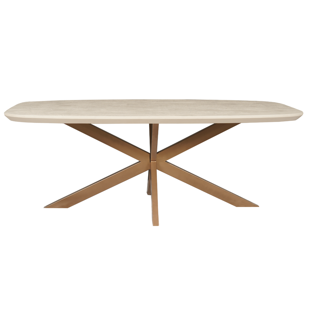 Deens Ovale Eettafel - 160 cm - Zandkleurig Mangohout - Bronskleurige Designpoot