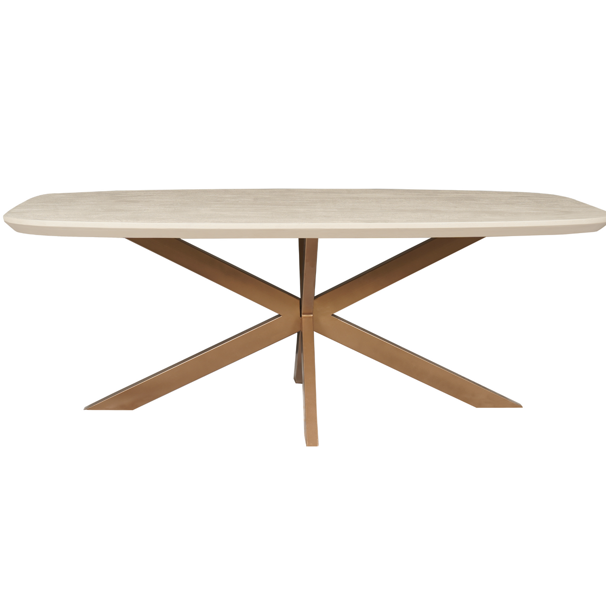 Deens Ovale Eettafel - 280 cm - Zandkleurig Mangohout - Bronskleurige Designpoot