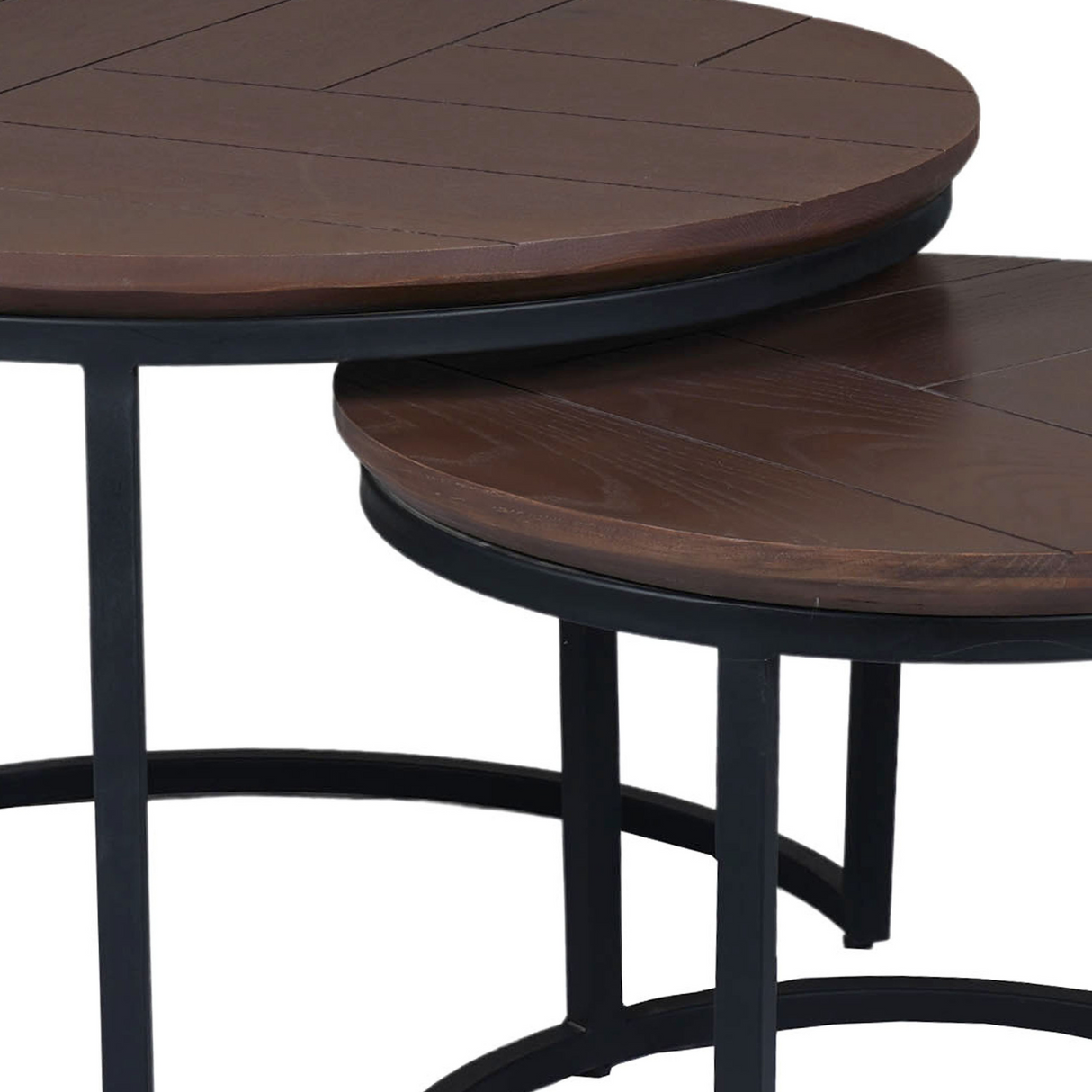 Ronde Salontafel Set Zwart Eikenhout - 70 cm & 50 cm - Zwart Metalen Onderstel