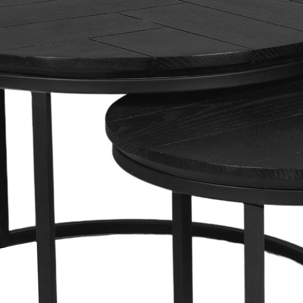 Ronde Salontafel Set Zwart Eikenhout - 70 cm & 50 cm - Zwart Metalen Onderstel