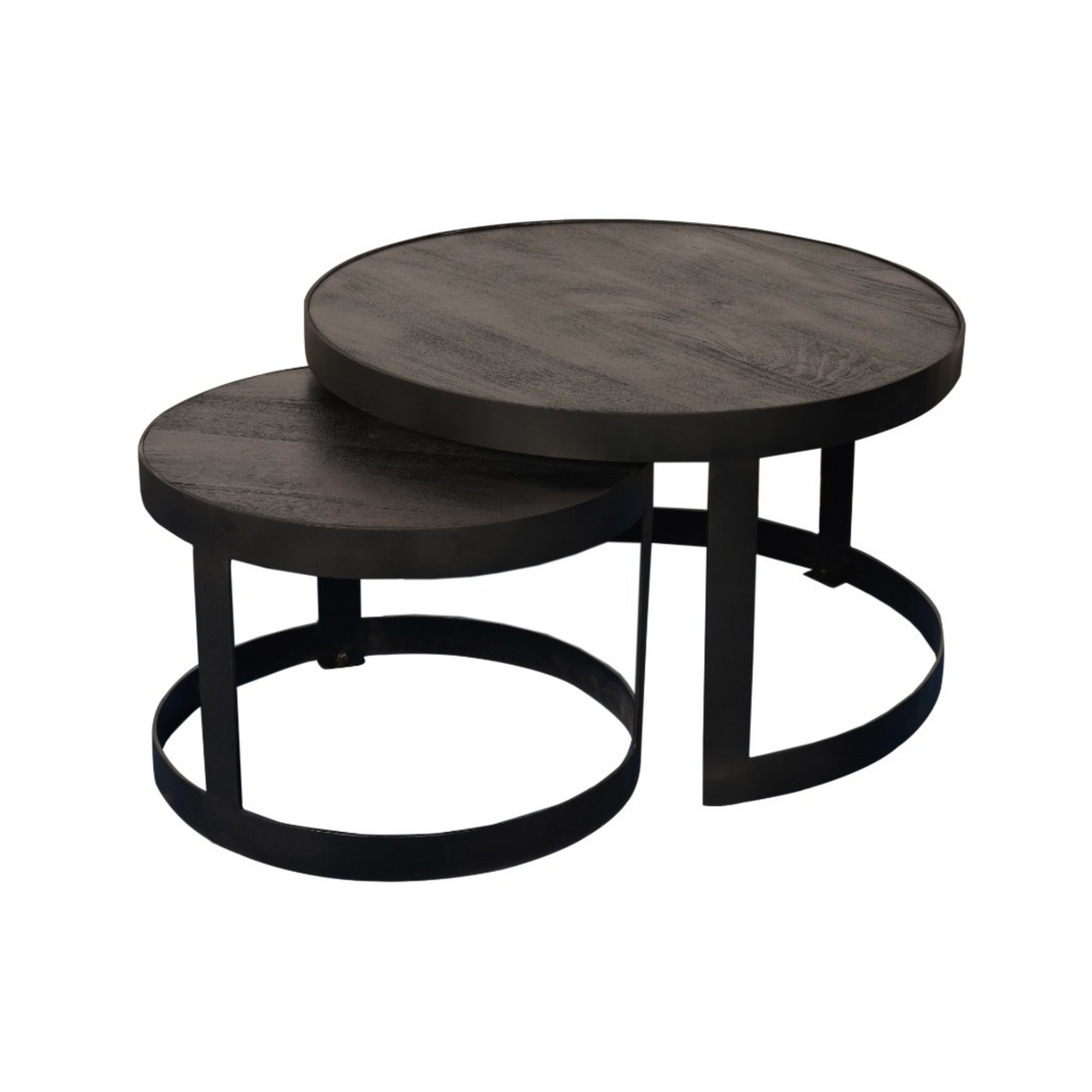 Salontafel Set van 2 - 70 cm & 50 cm - Zwart Mangohout - Industrieel Stalen Frame