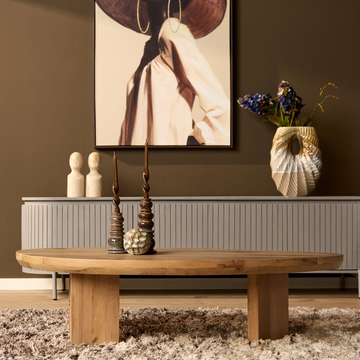 Salontafel - Naturel Eikenhout - 130 cm - Organisch Driehoekig Design