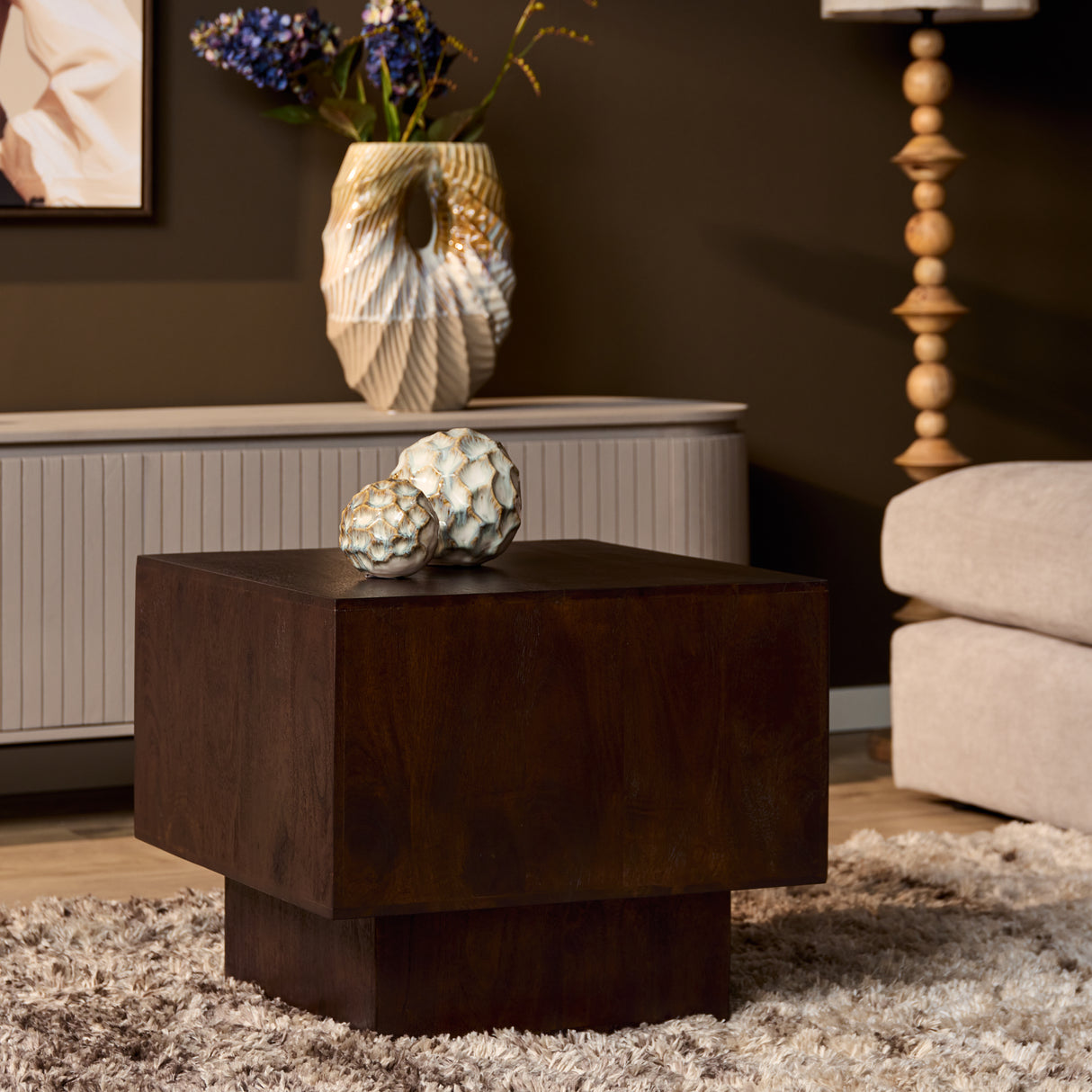 Vierkante Salontafel - Bruin Mangohout - Modern Blokdesign - 56 cm