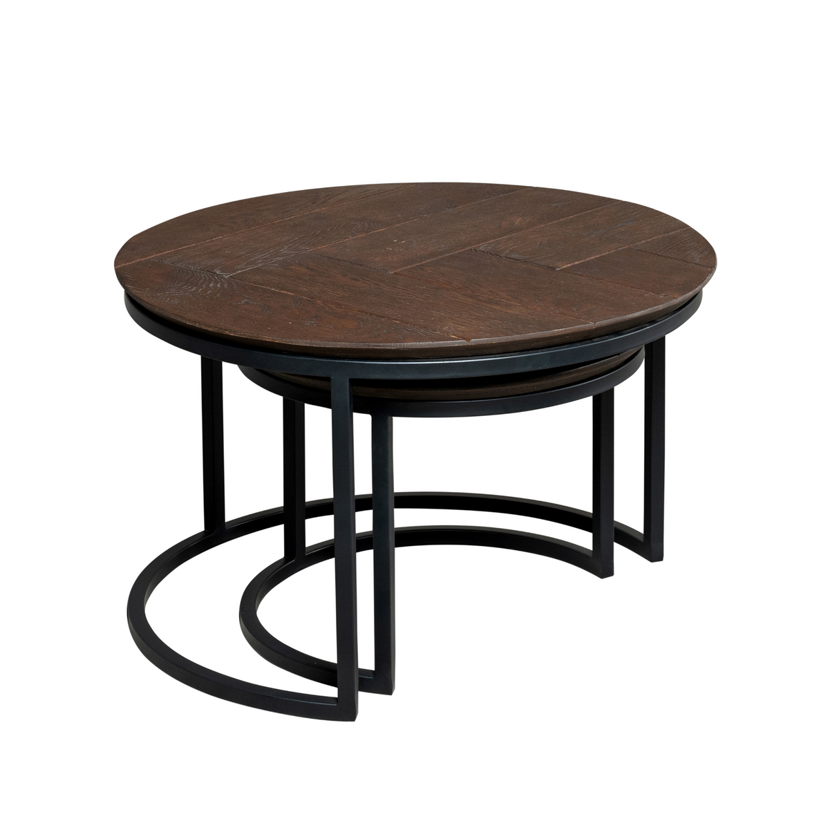 Ronde Salontafel Otik - Set van 2 - Bruin Eikenhout - Zwart Metaal