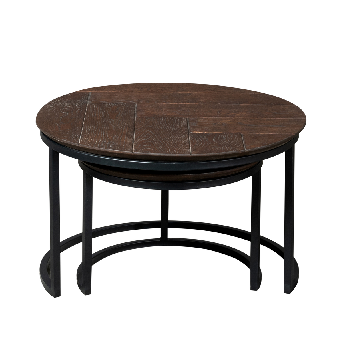 Ronde Salontafel Otik - Set van 2 - Bruin Eikenhout - Zwart Metaal
