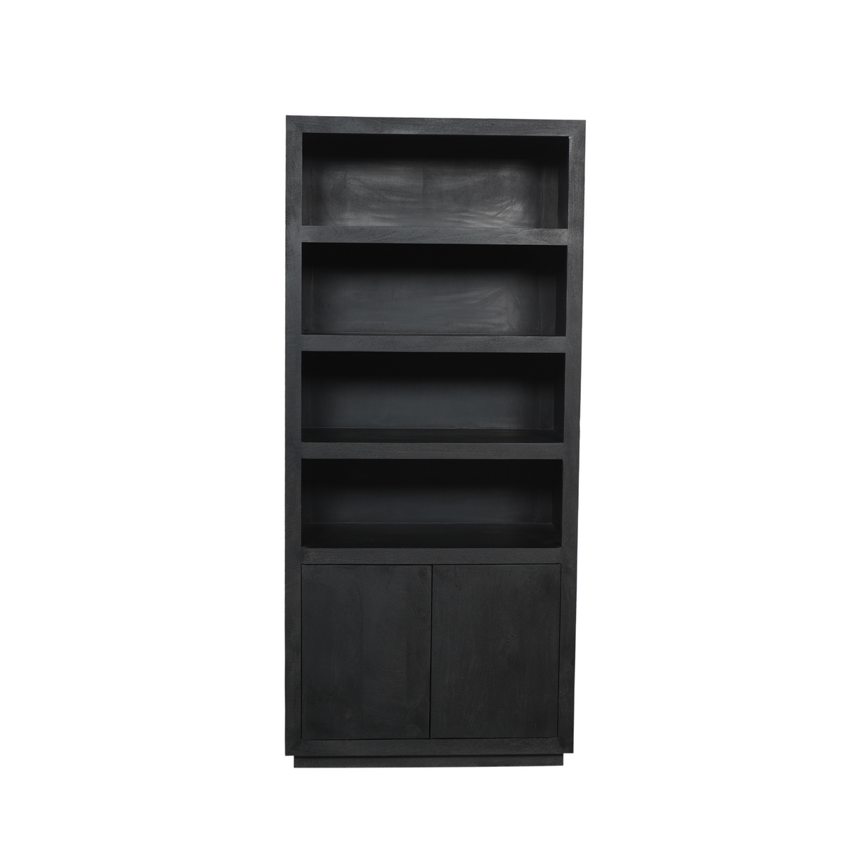 Boekenkast - Zwart - Mangohout - 90 cm - 4 Open Vakken - 2 Deuren