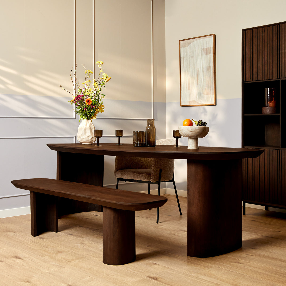 Eetkamerbank - Bruin Mangohout - 220 cm - Modern Design - Half Ronde Poten