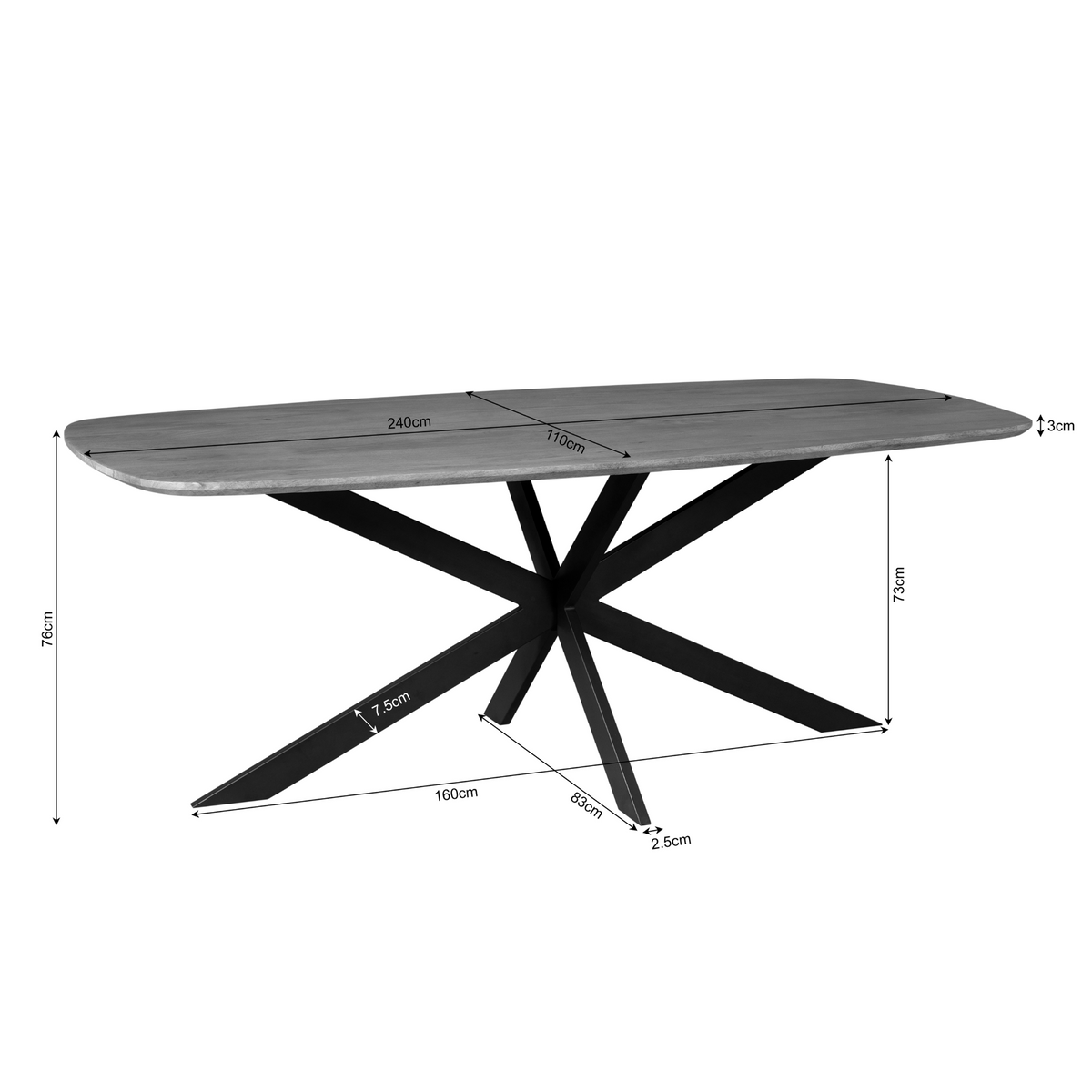 Eettafel Elegance Black | 240 cm | Deens ovaal