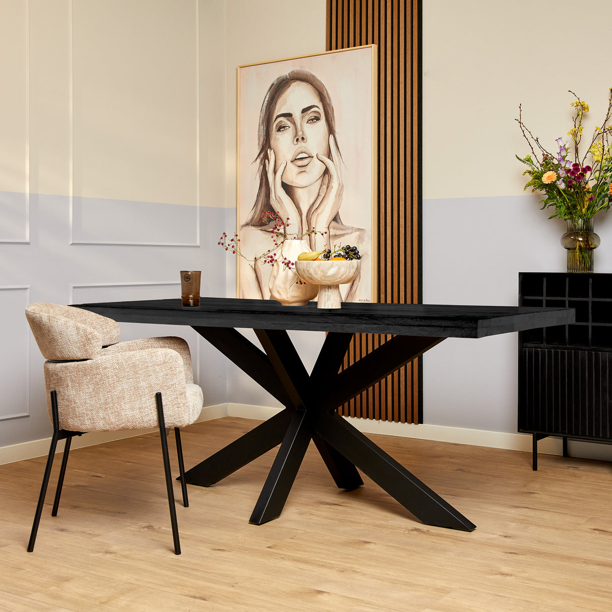 Eettafel - Rechthoek - Zwart - Mangohout - 220 cm