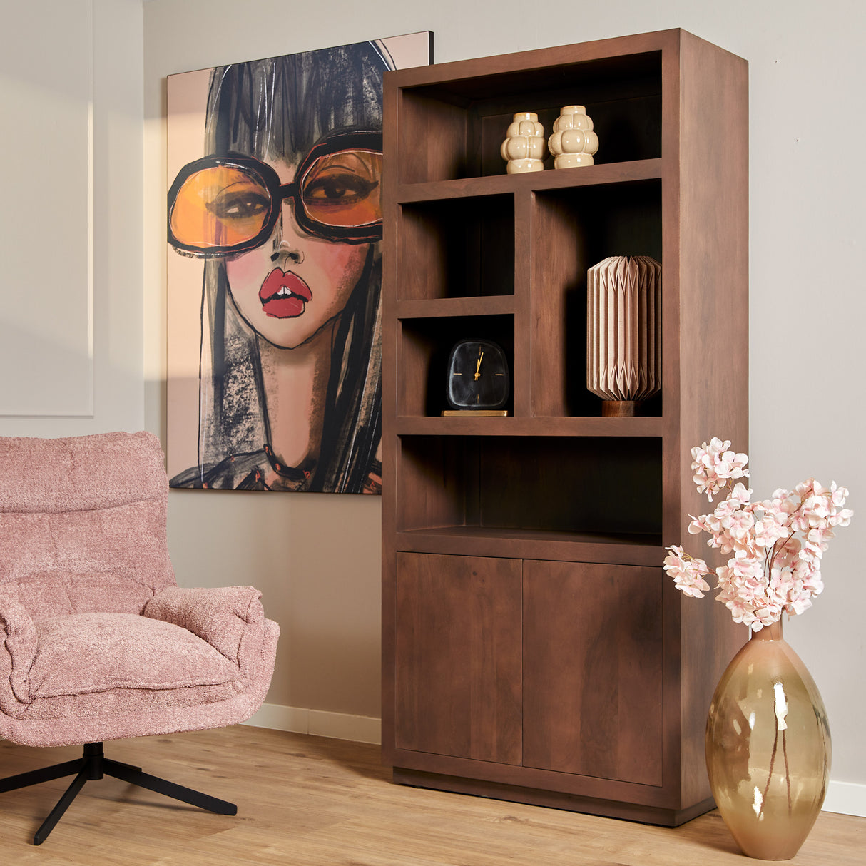 Vierkante Salontafel Walnoot Mangohout - 80 cm - Modern Blokdesign