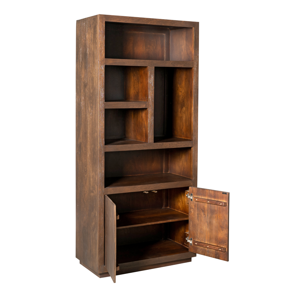 Vakkenkast - Bruin Mangohout - 90 cm - Modern Design - 2 Deuren & 5 Open Vakken