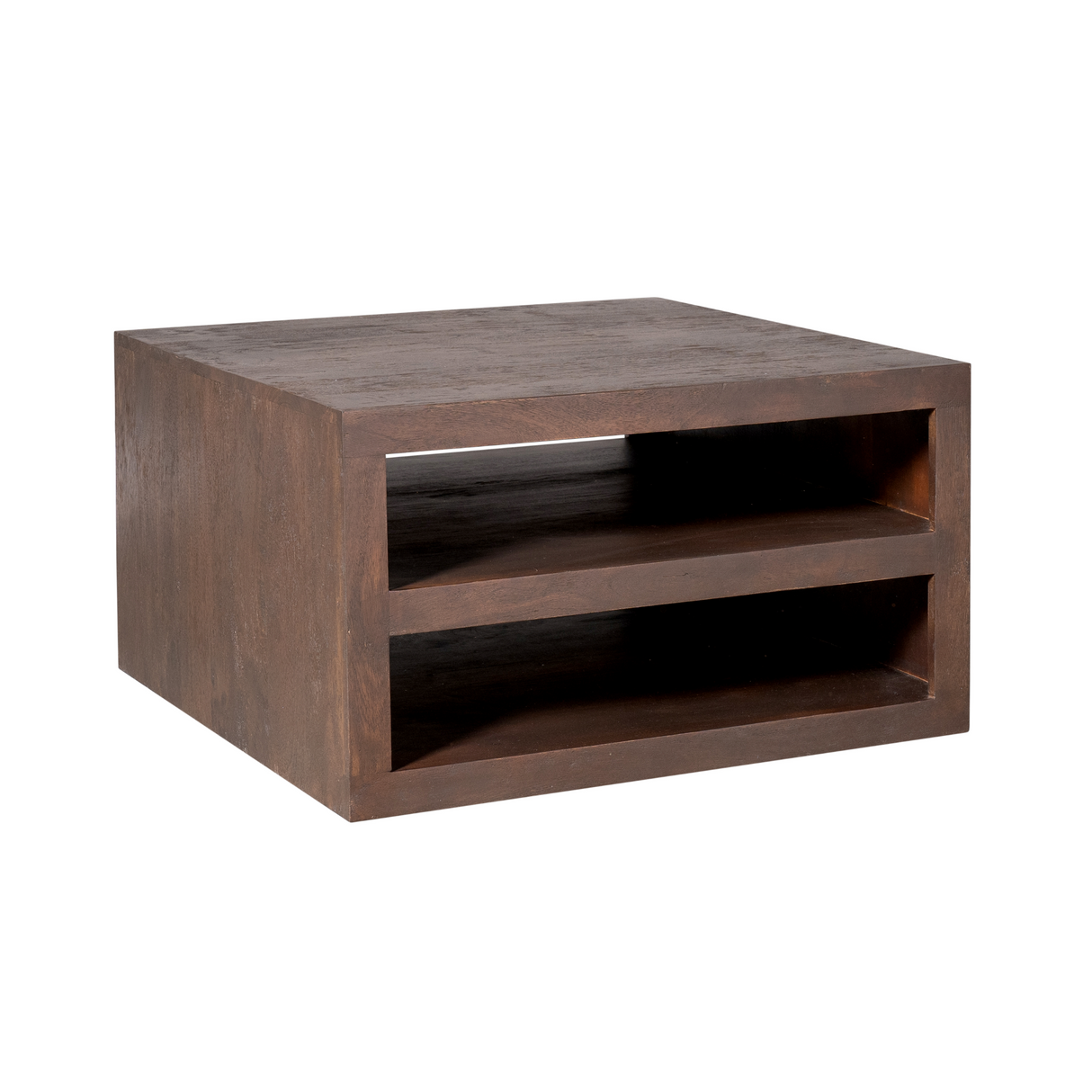 Vierkante Salontafel Brussel - Bruin Mangohout - 80 x 80 cm - Minimalistisch Design - 2 Open Vakken