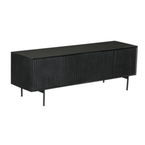 Tv-meubel - Zwart - Mangohout - 165 cm - 4 Deuren