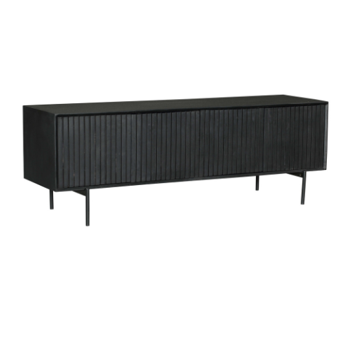 Tv-meubel - Zwart - Mangohout - 165 cm - 4 Deuren