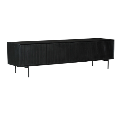 Tv-meubel - Zwart - Mangohout - 210 cm - 4 Deuren