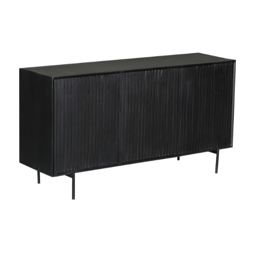 Dressoir - Zwart - Mangohout - 165 cm - 3 Deuren