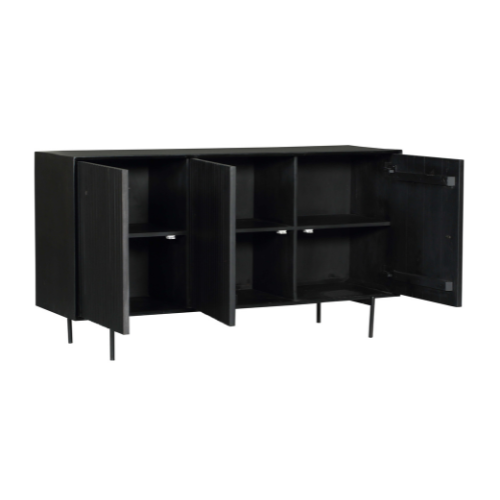 Dressoir - Zwart - Mangohout - 165 cm - 3 Deuren