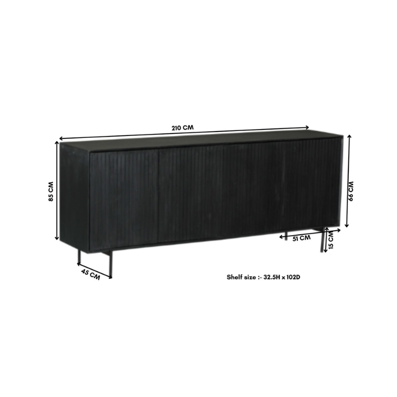 Dressoir - Zwart - Mangohout - 210 cm