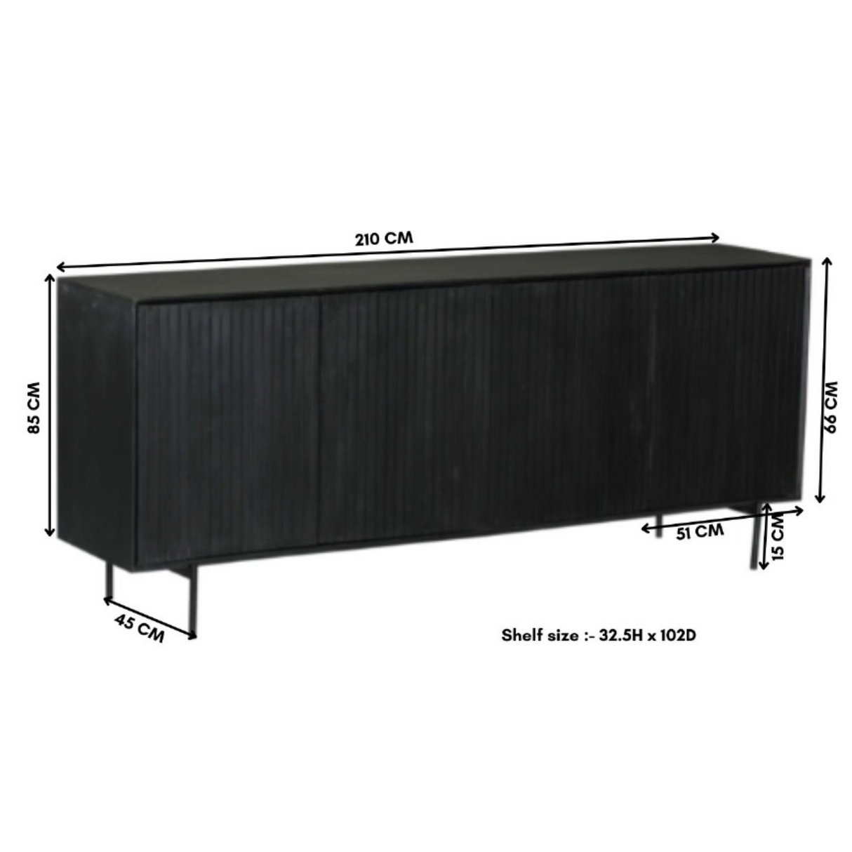 Dressoir - Zwart - Mangohout - 210 cm