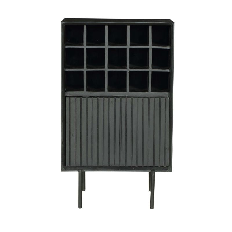 Wijnkast - Zwart - Mangohout - 55 cm