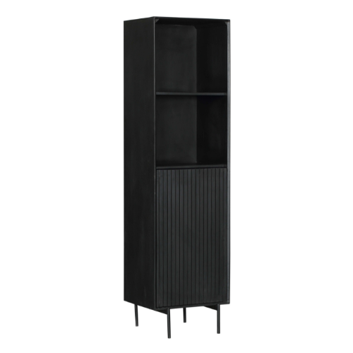 Boekenkast - Zwart - Mangohout - Metaal - 55 cm - 1 Deur - 2 Open Vakken
