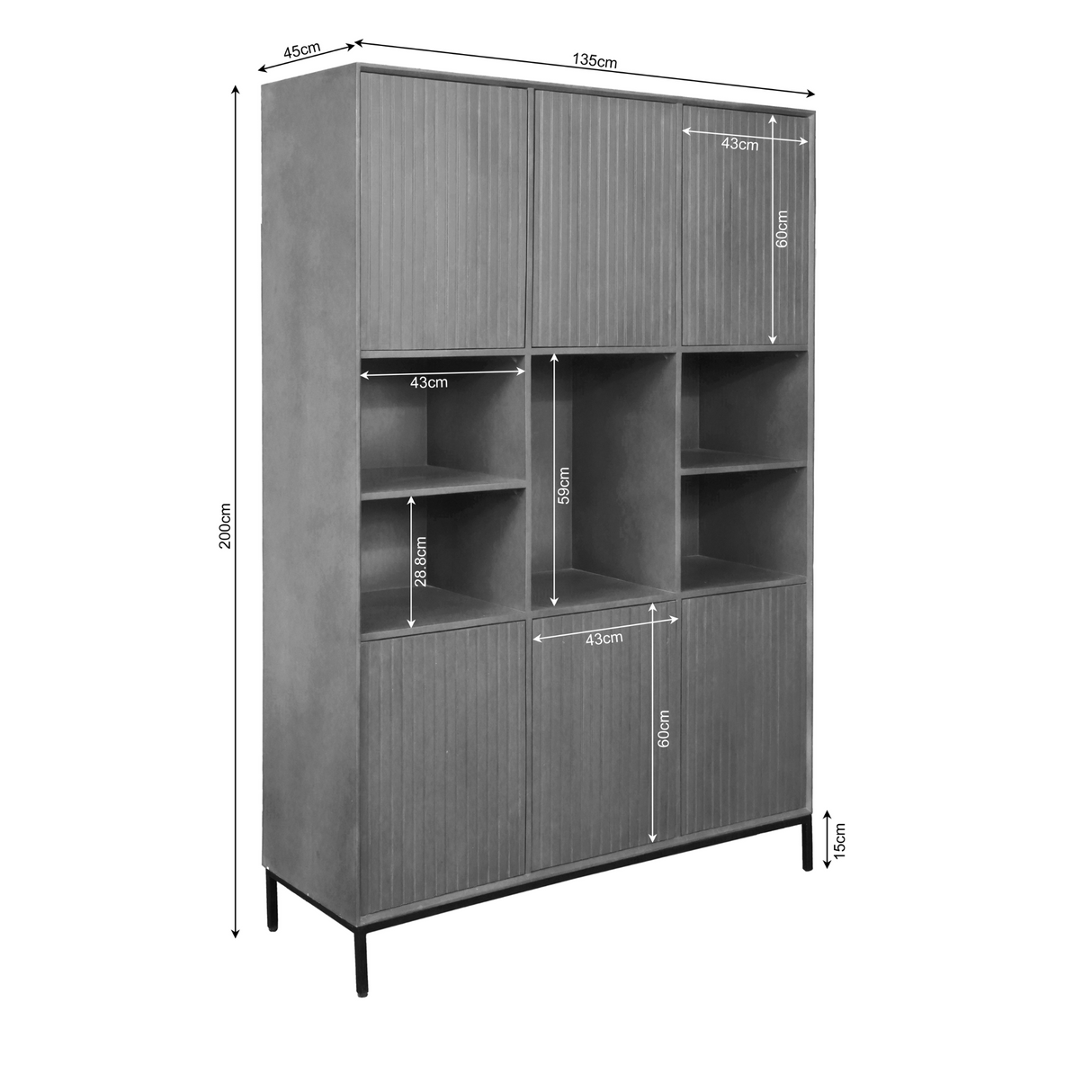 Vakkenkast - Zwart - Mangohout - XXL - 135 cm - 6 Deuren