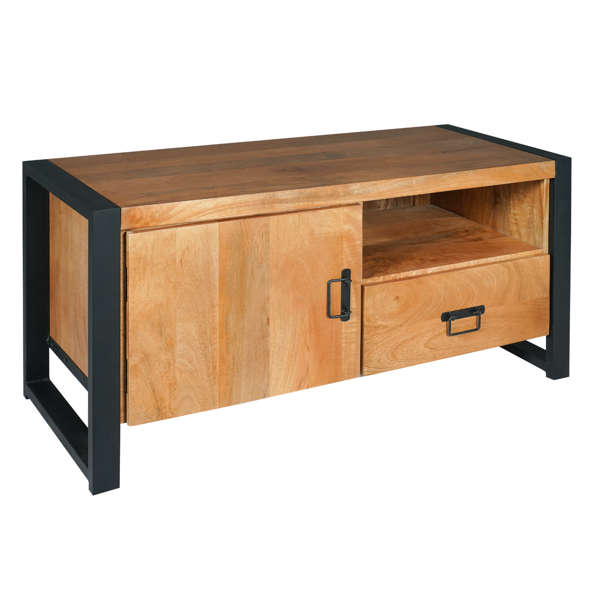 Tv-meubel - Mangohout - Metaal - met Deur en Open vak - 110 cm