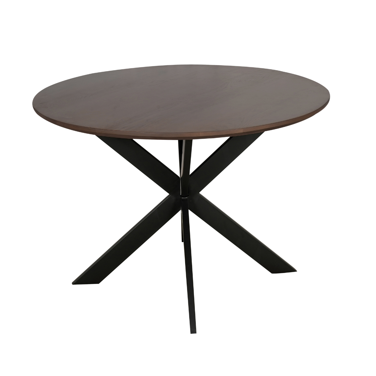 Ronde Eettafel - 150 cm - Walnootkleur Mangohout - Zwart Stalen Designpoot