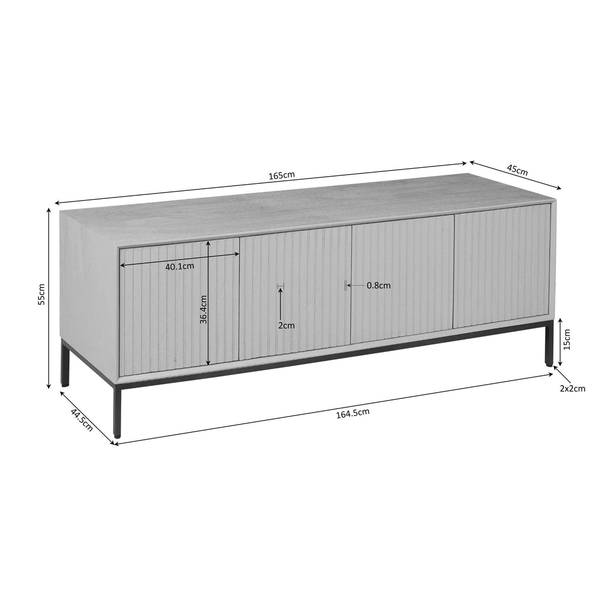 TV-meubel - Bruin Mangohout - 165 cm - Verticaal Lattenpatroon - 3 Deuren