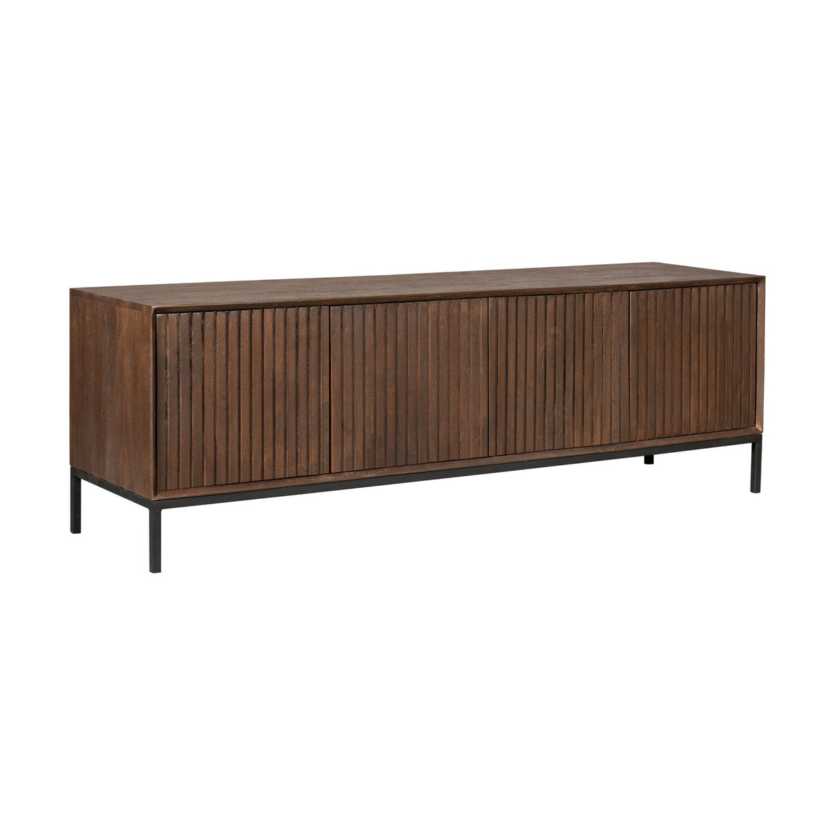TV-meubel - Bruin Mangohout - 165 cm - Verticaal Lattenpatroon - 3 Deuren