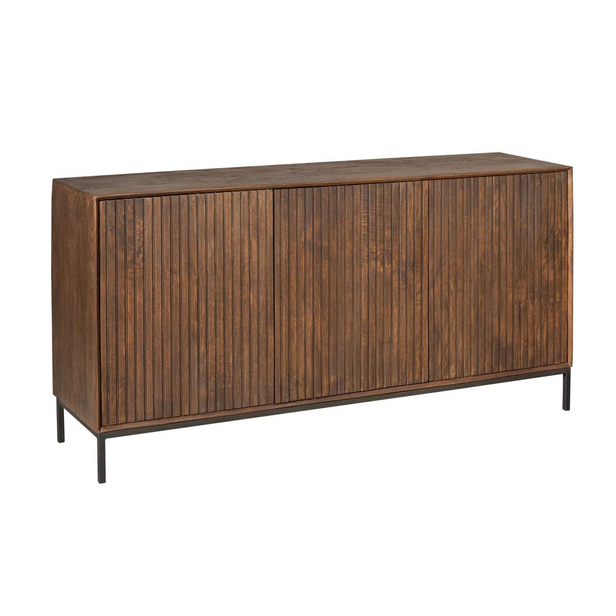 Dressoir - Bruin Mangohout - 165 cm - Verticaal Lattenpatroon - 3 Deuren