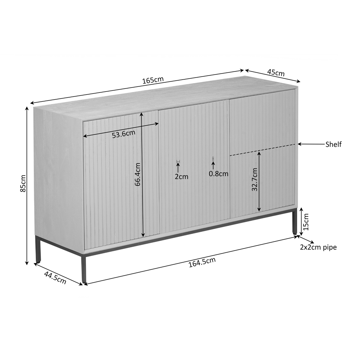 Dressoir - Bruin Mangohout - 165 cm - Verticaal Lattenpatroon - 3 Deuren