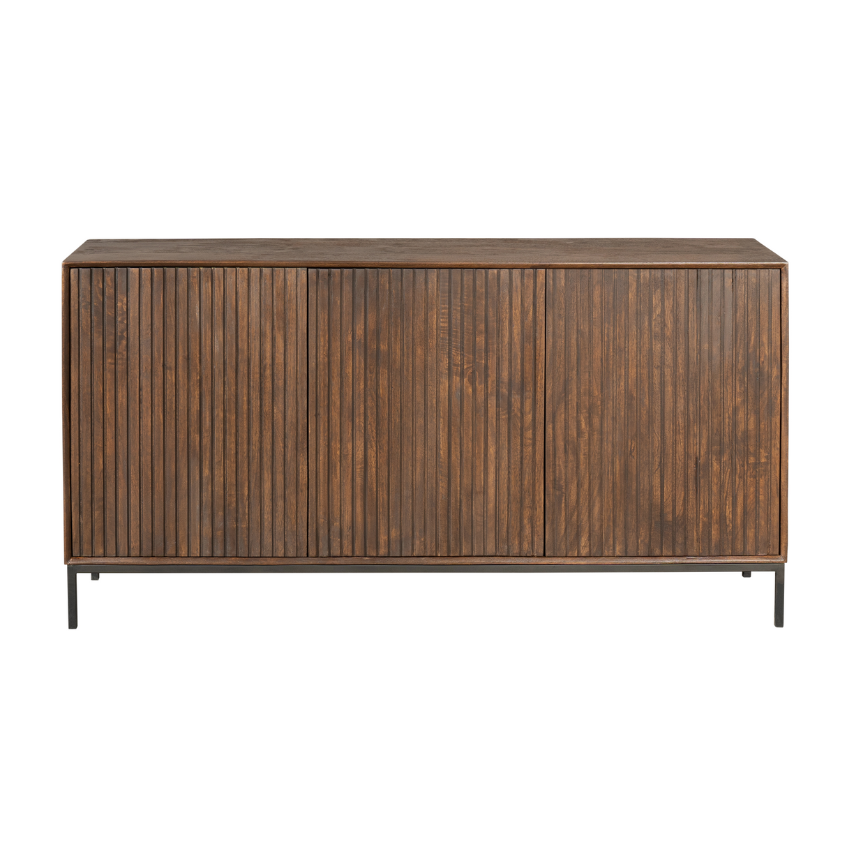 Dressoir - Bruin Mangohout - 165 cm - Verticaal Lattenpatroon - 3 Deuren
