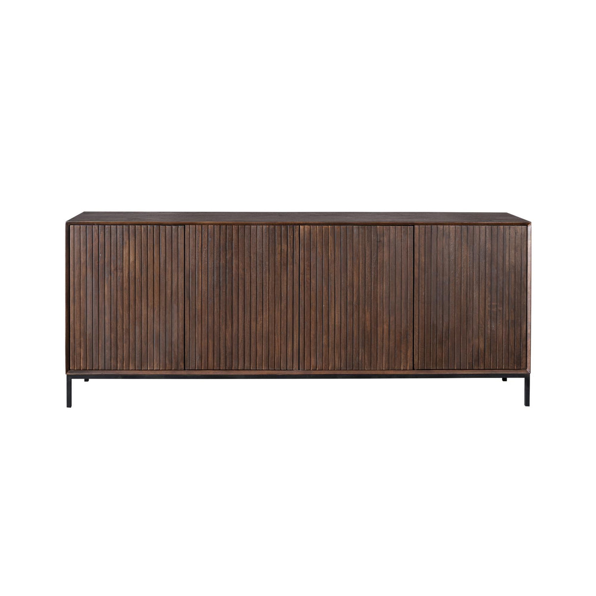 Dressoir - Bruin Mangohout - 210 cm - Verticaal Lattenpatroon - 4 Deuren