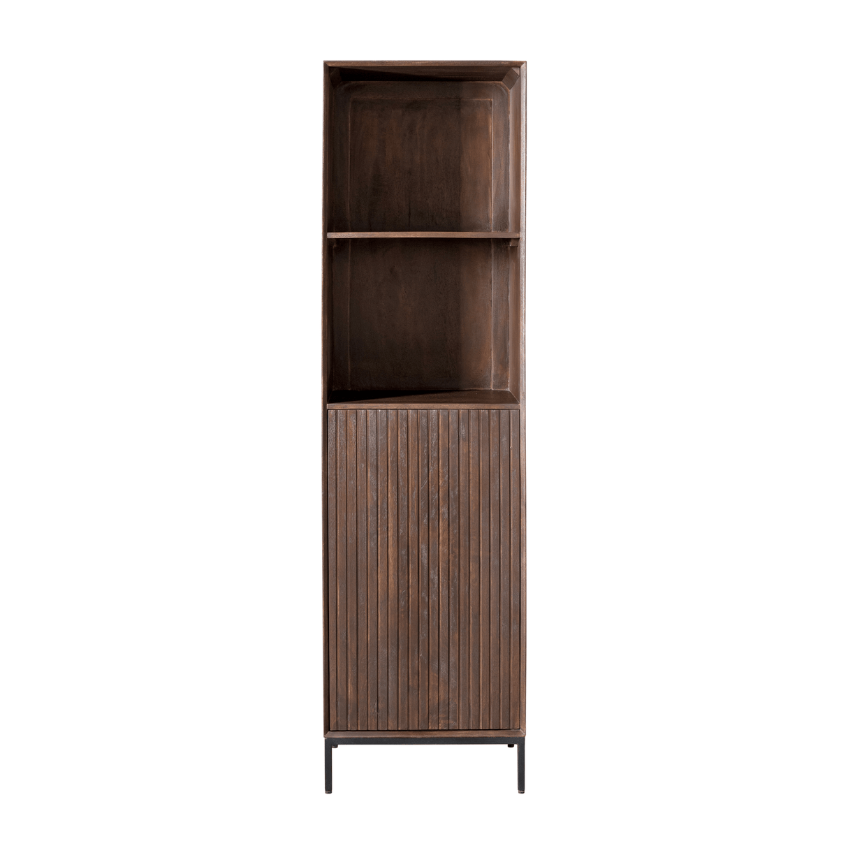 Boekenkast - Bruin Mangohout - 55 cm - Verticaal Lattenpatroon - 1 Deur & 2 Open Vakken Bookcases & Standing Shelves Starfurn