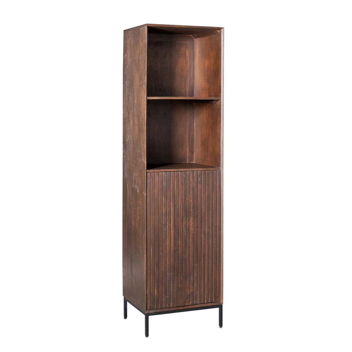 Boekenkast - Bruin Mangohout - 55 cm - Verticaal Lattenpatroon - 1 Deur & 2 Open Vakken
