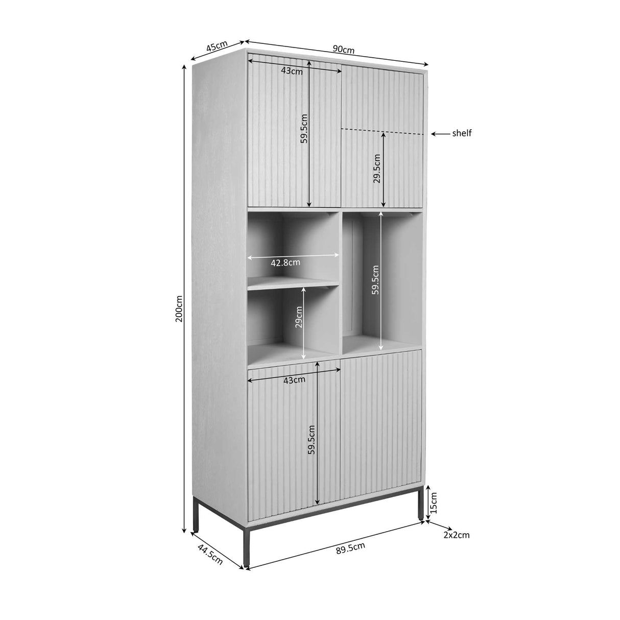 Vakkenkast - Bruin Mangohout - 90 cm - Verticaal Lattenpatroon - 2 Deuren & 3 Open Vakken