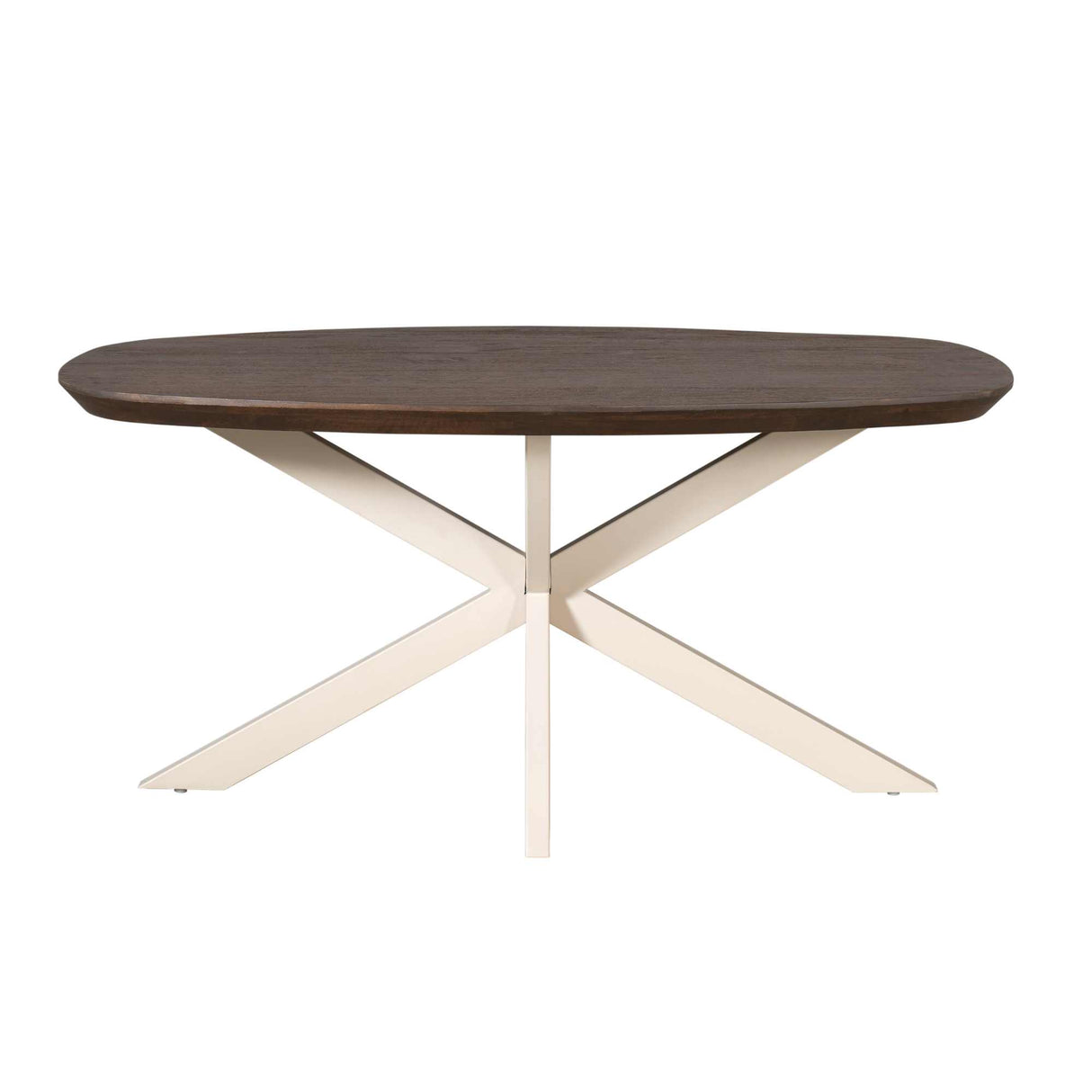 Deens Ovale Eettafel - Bruin Mangohout - 160 cm - Zandkleurige Metalen Spiderpoot