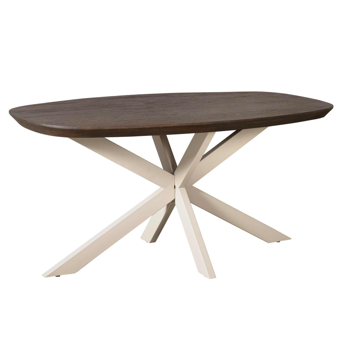 Deens Ovale Eettafel - Bruin Mangohout - 160 cm - Zandkleurige Metalen Spiderpoot