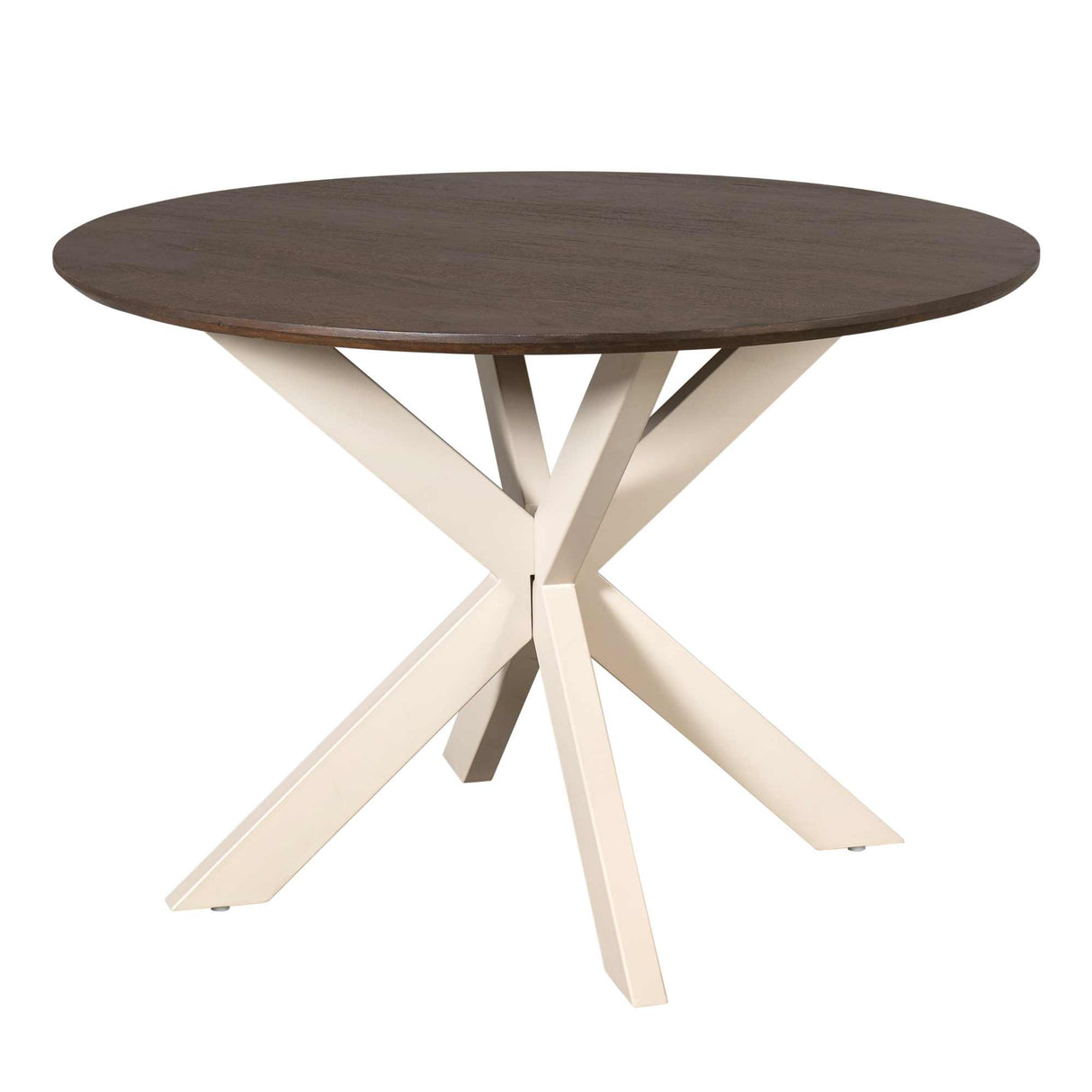 Ronde Eettafel - Bruin Mangohout - 110 cm - Zandkleurige Metalen Spiderpoot