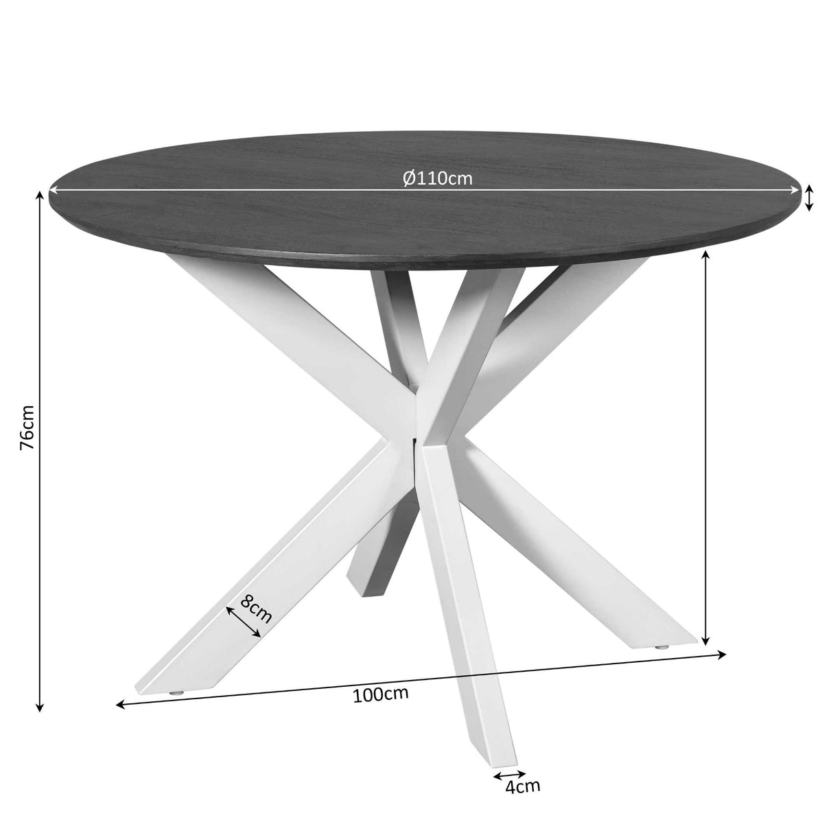 Ronde Eettafel - Bruin Mangohout - 110 cm - Zandkleurige Metalen Spiderpoot