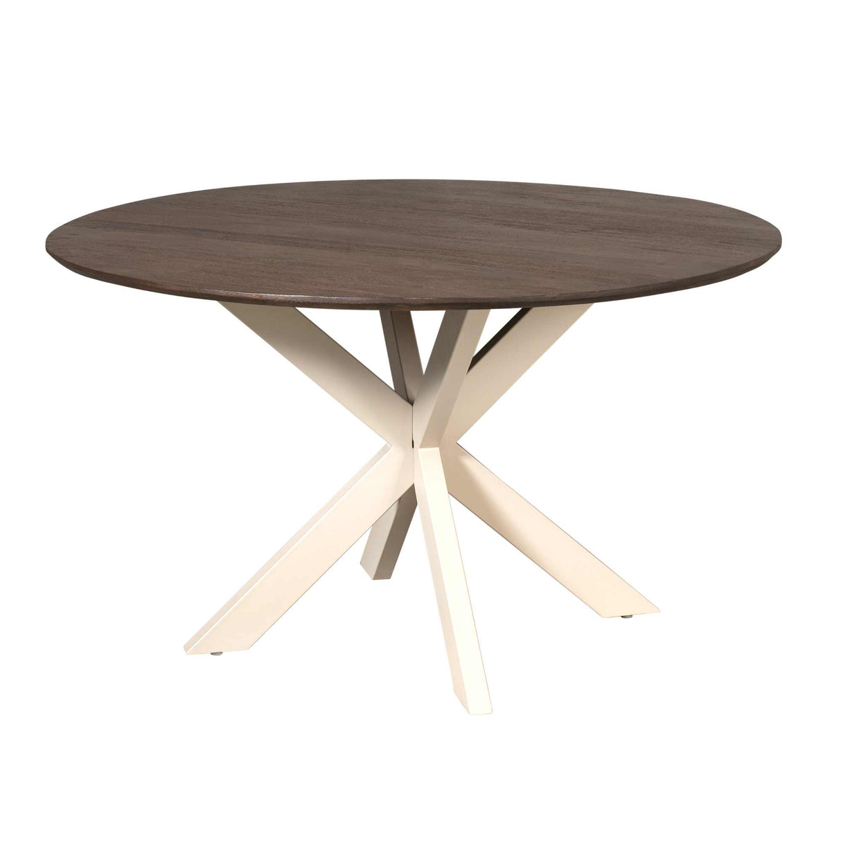 Ronde Eettafel - Bruin Mangohout - Ø 130 cm - Zandkleurige Metalen Spiderpoot