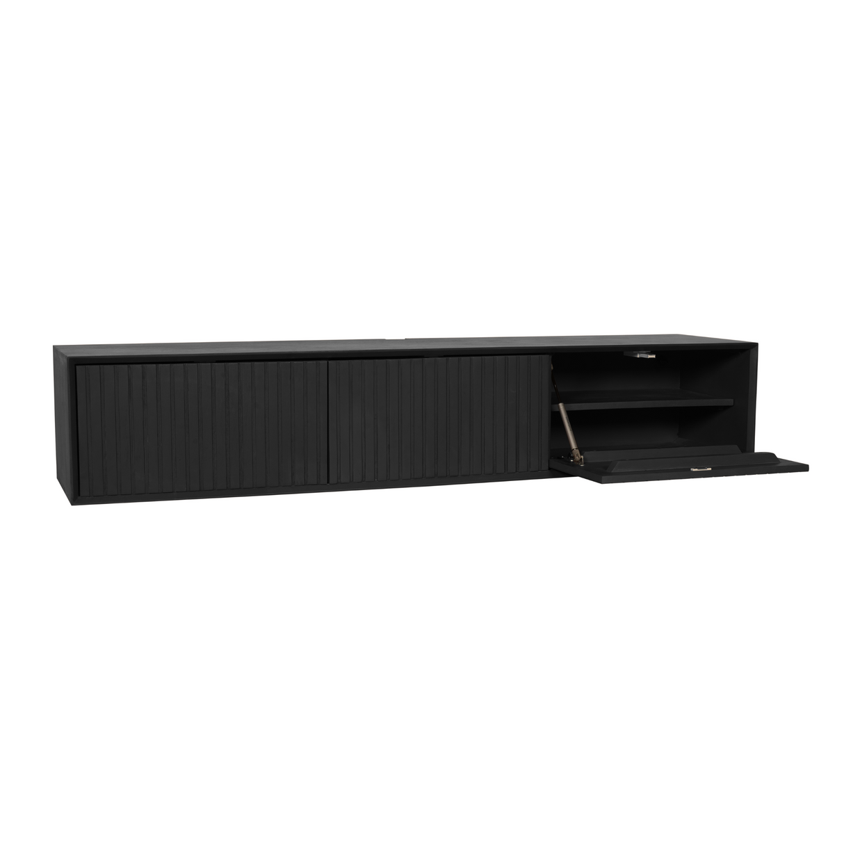 Zwevend Tv-meubel Zwart Mangohout - 160 cm - Lattenpatroon