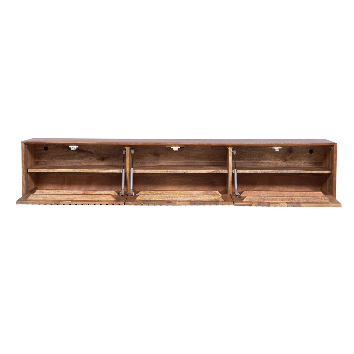 Zwevend Tv-meubel Naturel Mangohout - 160 cm - Lattenpatroon