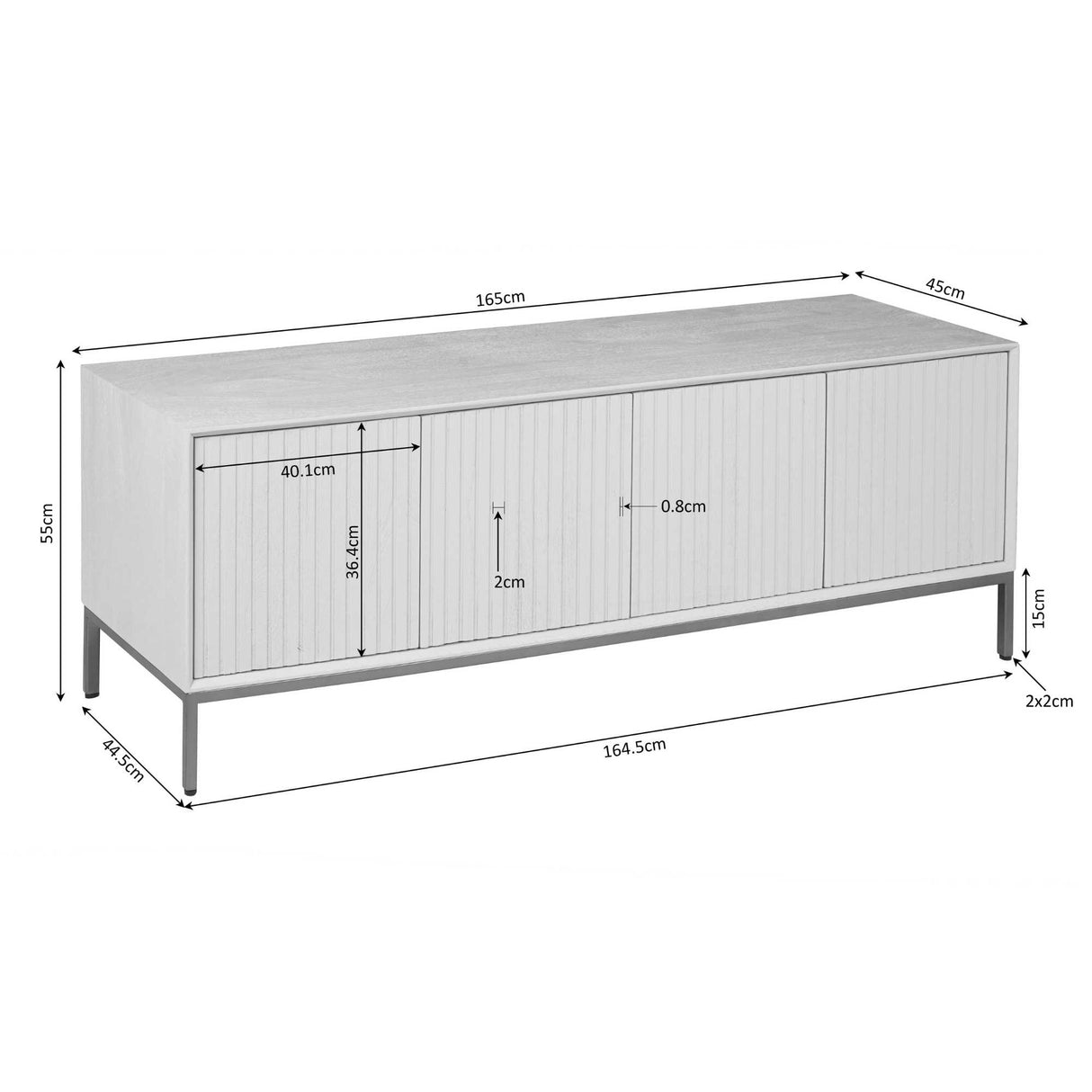Tv-meubel - Naturel Mangohout - 165 cm - Verticaal Lattenpatroon