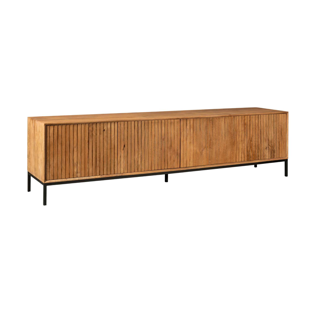 Tv-meubel - Naturel Mangohout - 210 cm - Verticaal Lattenpatroon