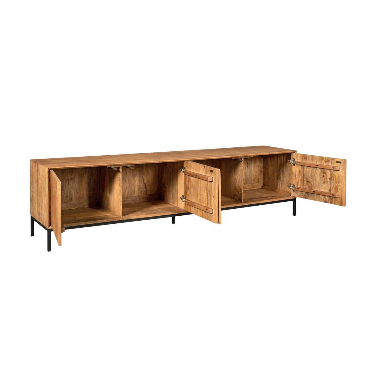 Tv-meubel - Naturel Mangohout - 210 cm - Verticaal Lattenpatroon
