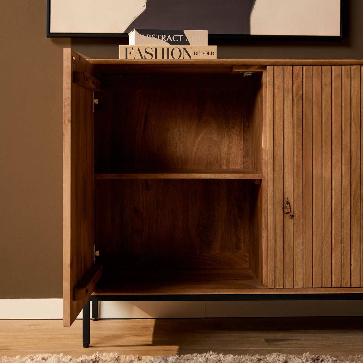Dressoir - Naturel Mangohout - 165 cm - Verticaal Lattenpatroon