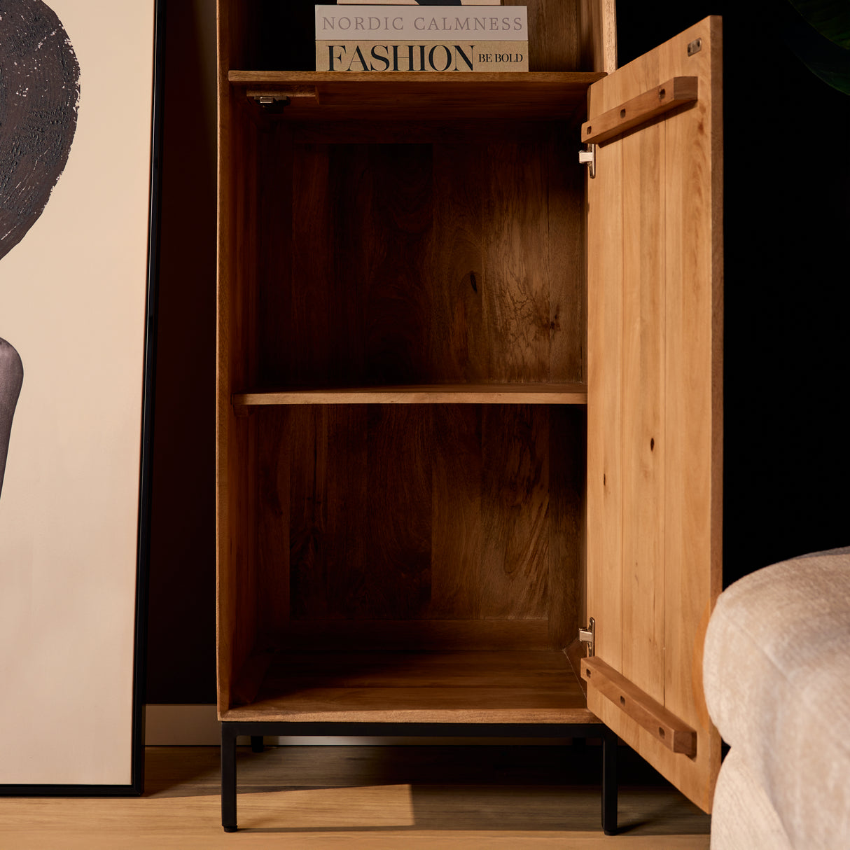 Boekenkast - Naturel Mangohout - 55 cm - Verticaal Lattenpatroon