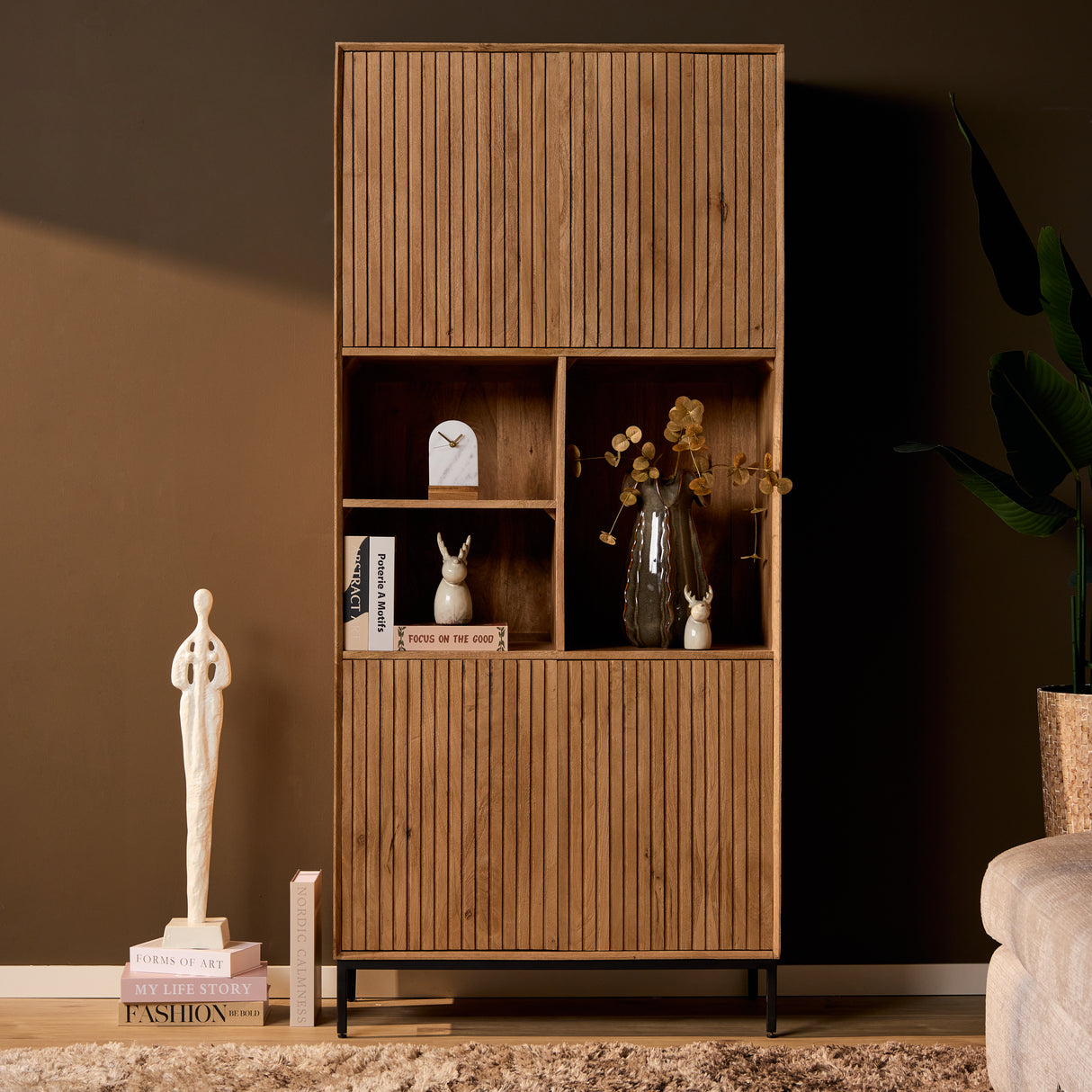 Vakkenkast - Naturel Mangohout - 90 cm - Verticaal Lattenpatroon